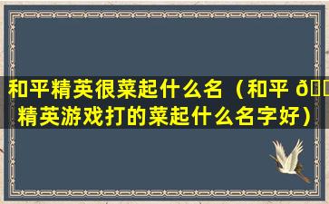 和平精英很菜起什么名（和平 🌹 精英游戏打的菜起什么名字好）